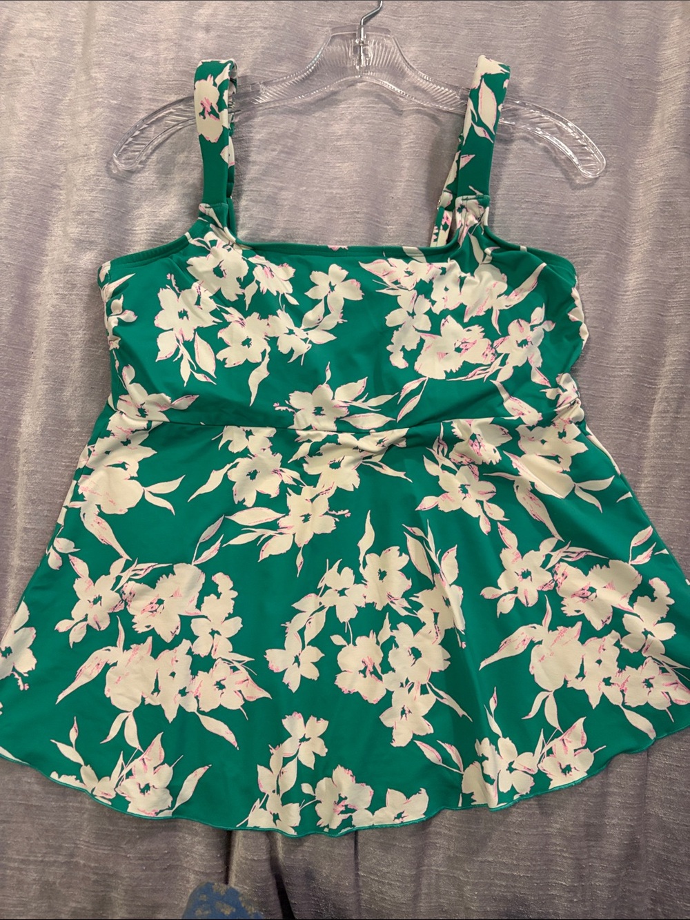 Lands' End Green Floral Tankini Top